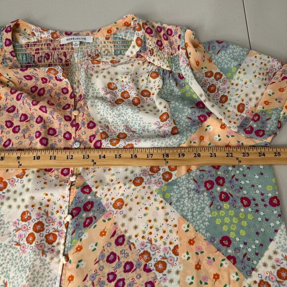Rose & Olive Peasant Blouse Size 1X Floral Patchwork Print Cottagecore - Picture 5 of 8